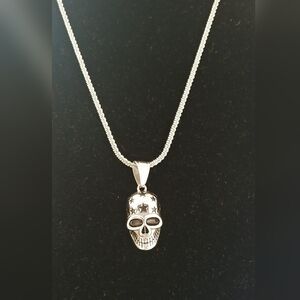 Silver Skull Pendant Necklace